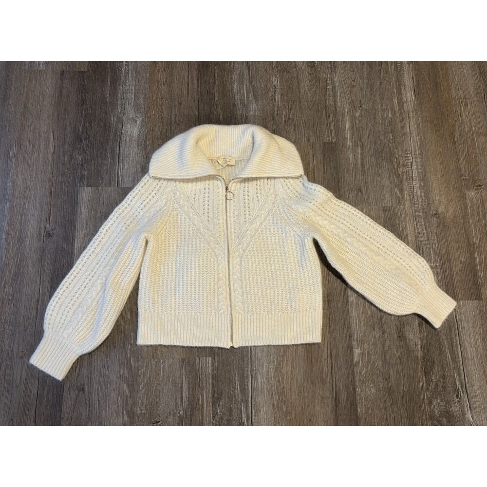 NWT Sezane Gilet Matheo Ecru Kid Mohair Wool Sweater Zip Up Collar Knit Crop M